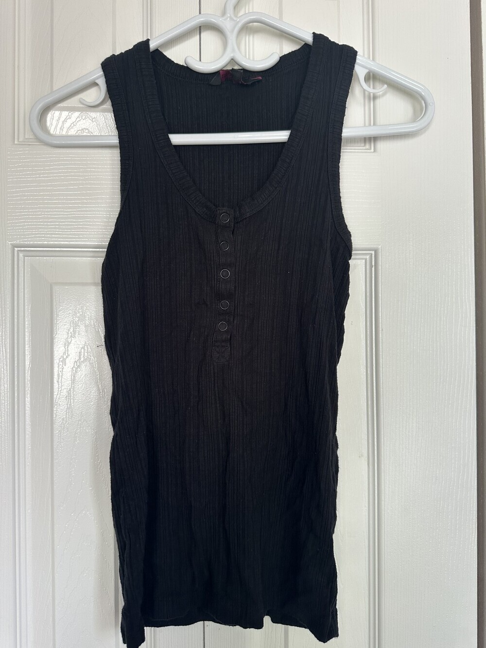 Vintage No Boundaries Black Ribbed Henley Tank Top #30